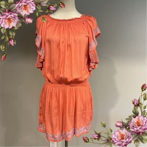 Yoa cute mini embroidered lightly sheer salmon color dress